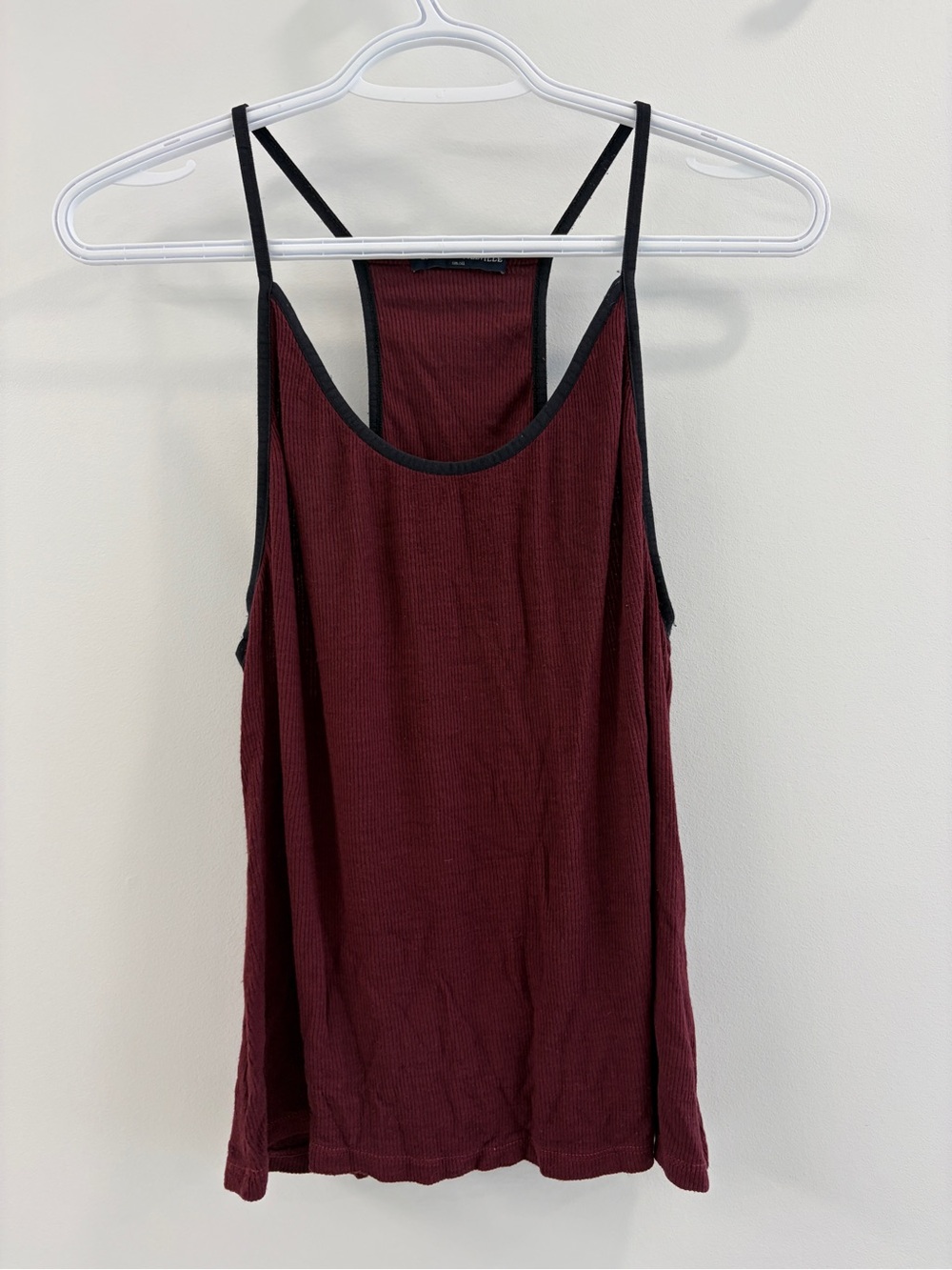 Burgundy Ribbed Tank Top with Black Trim - Women - Small